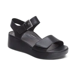 Aetrex Ariel Adjustable Quarter Strap Wedge Sandal Black Women's