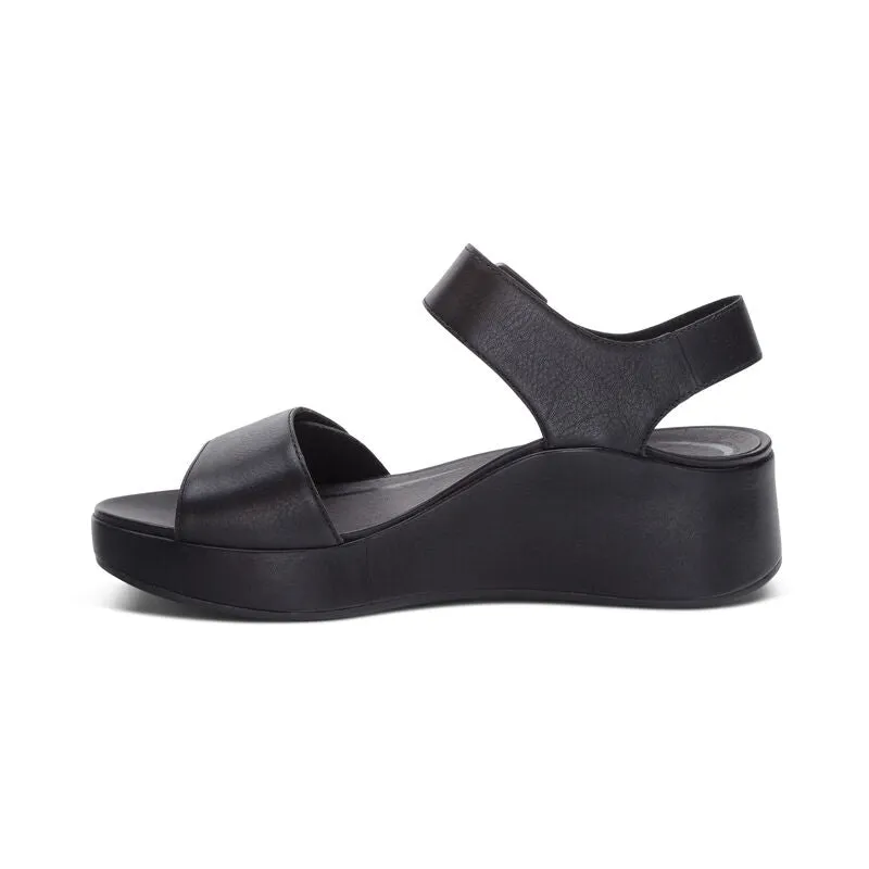 Aetrex Ariel Adjustable Quarter Strap Wedge Sandal Black Women's