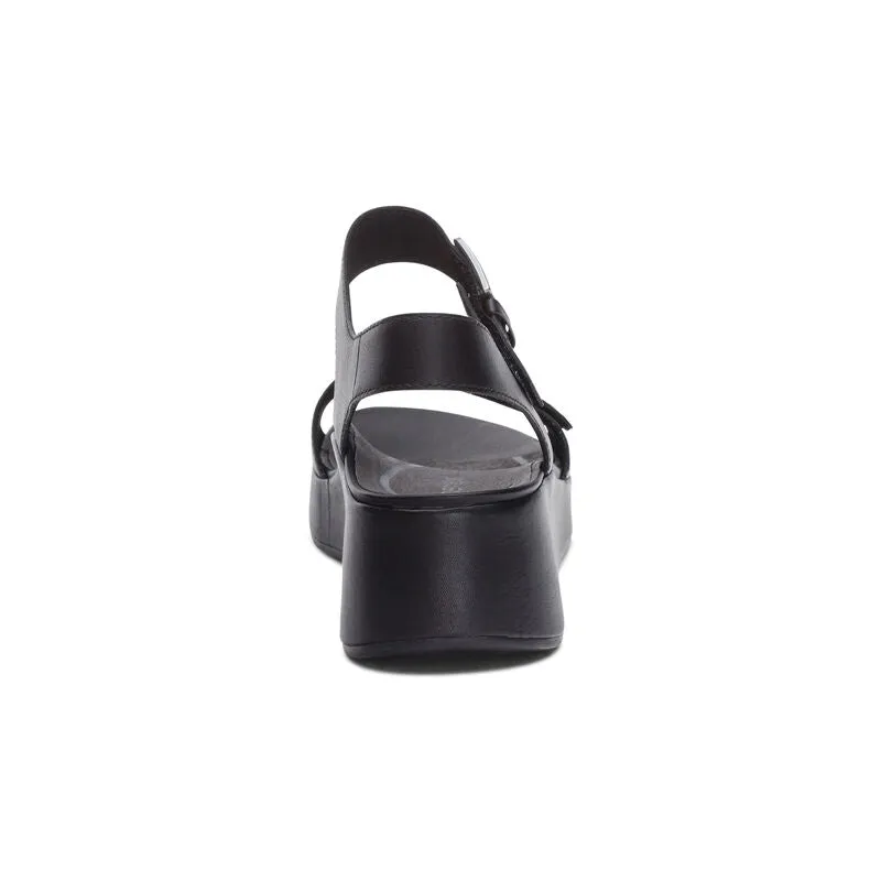 Aetrex Ariel Adjustable Quarter Strap Wedge Sandal Black Women's