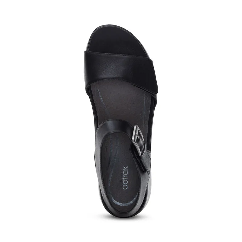 Aetrex Ariel Adjustable Quarter Strap Wedge Sandal Black Women's
