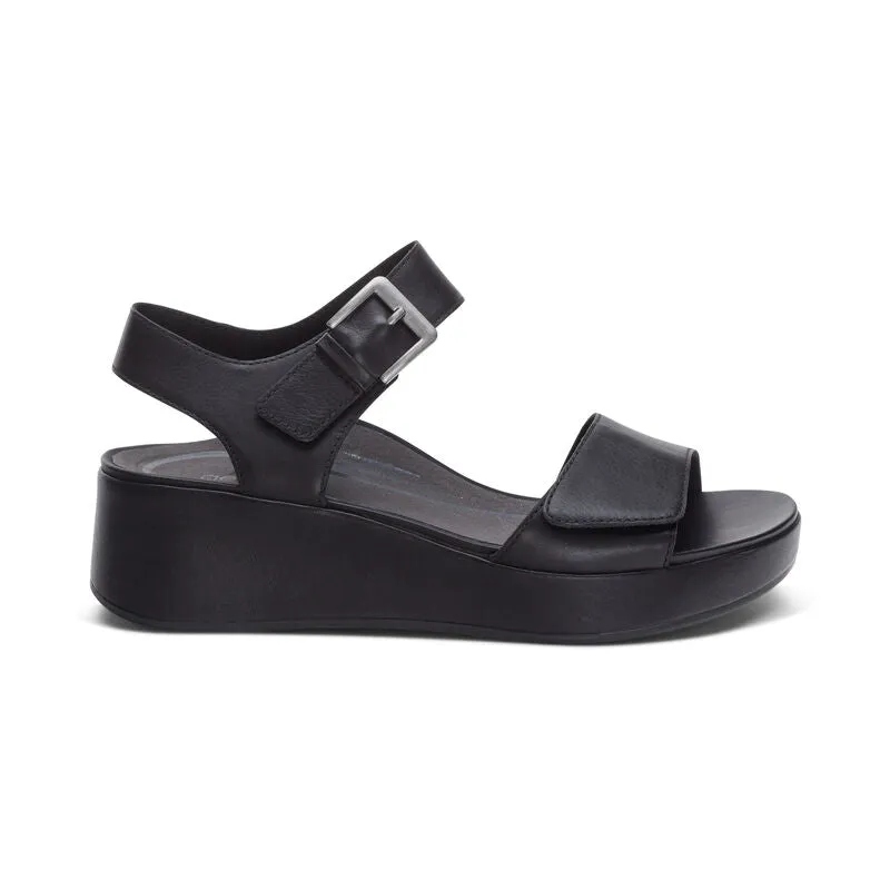 Aetrex Ariel Adjustable Quarter Strap Wedge Sandal Black Women's