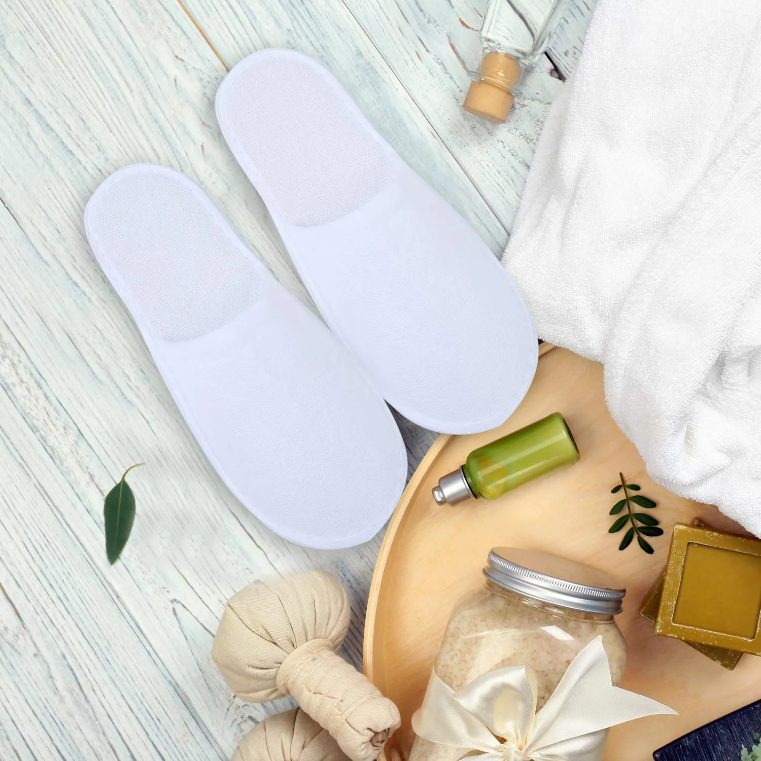 Aneco 6 Pairs Spa Slippers Disposable Closed Toe Slippers White Fluffy Guests Slippers for Home, Hotel Use