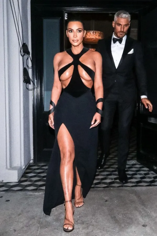 Black Kim Kardashian (Kim K) Thierry Mugler Halter Sexy Dress Slit Prom Celebrity Evening Dress Hollywood Beauty Awards