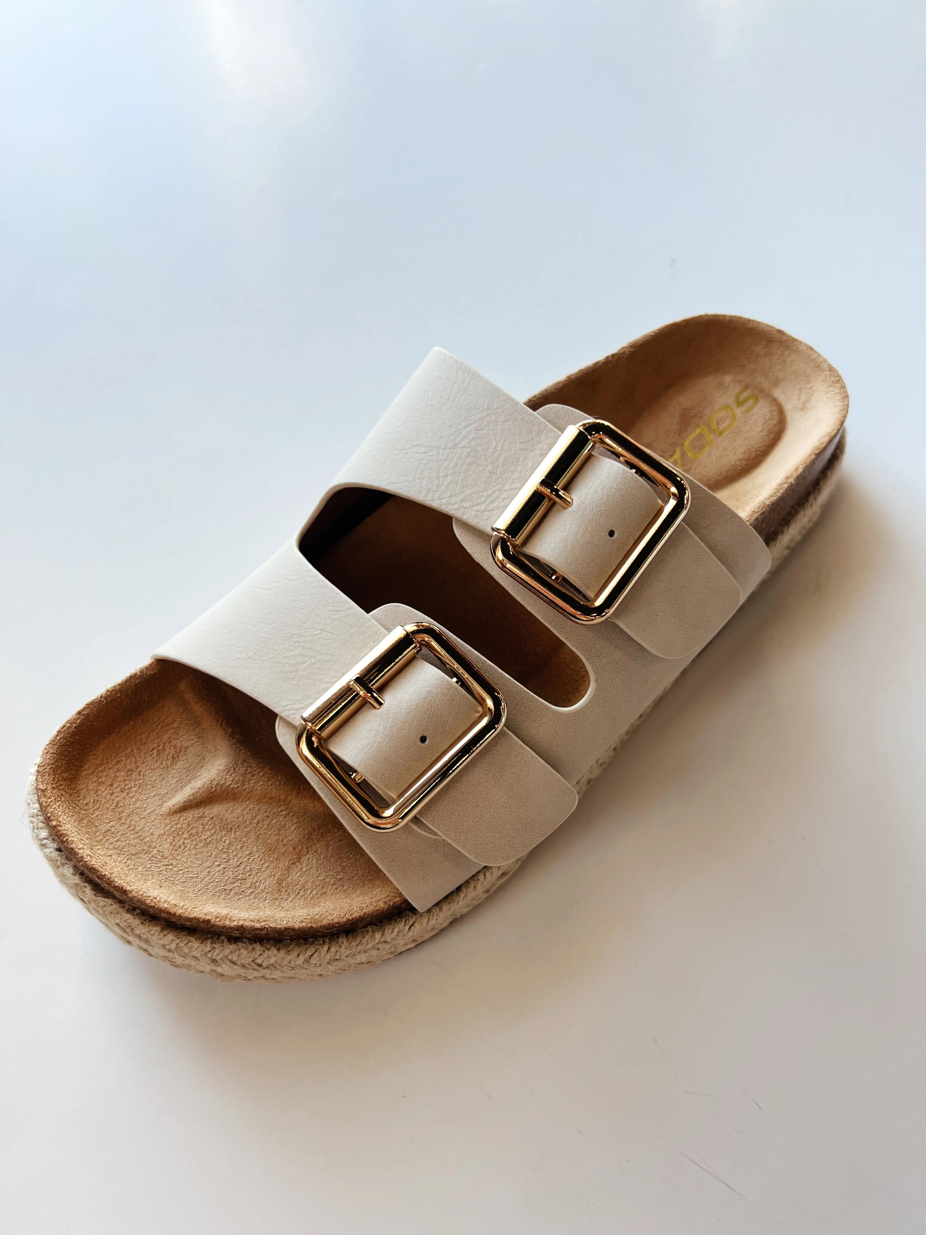 Bone double buckle sandal