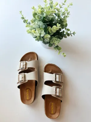 Bone double buckle sandal