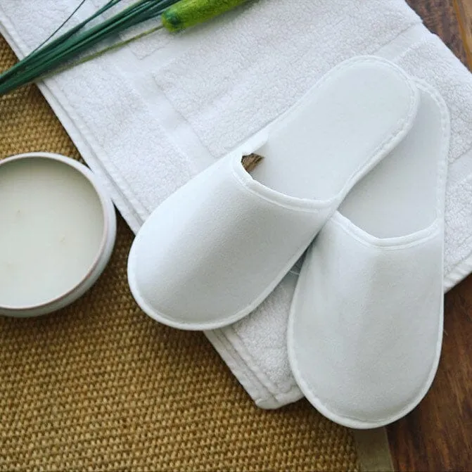 Chochili 24 Pairs Fabric Packed Terry Cotton Disposable Hotel Slippers for Airbnb Spa Wedding Guests Adult Men Women Size 10-11, White