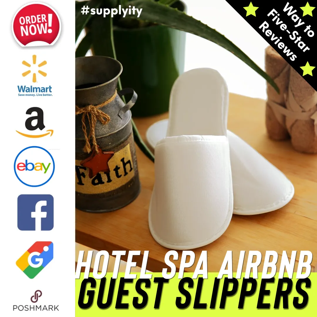 Chochili 24 Pairs Fabric Packed Terry Cotton Disposable Hotel Slippers for Airbnb Spa Wedding Guests Adult Men Women Size 10-11, White
