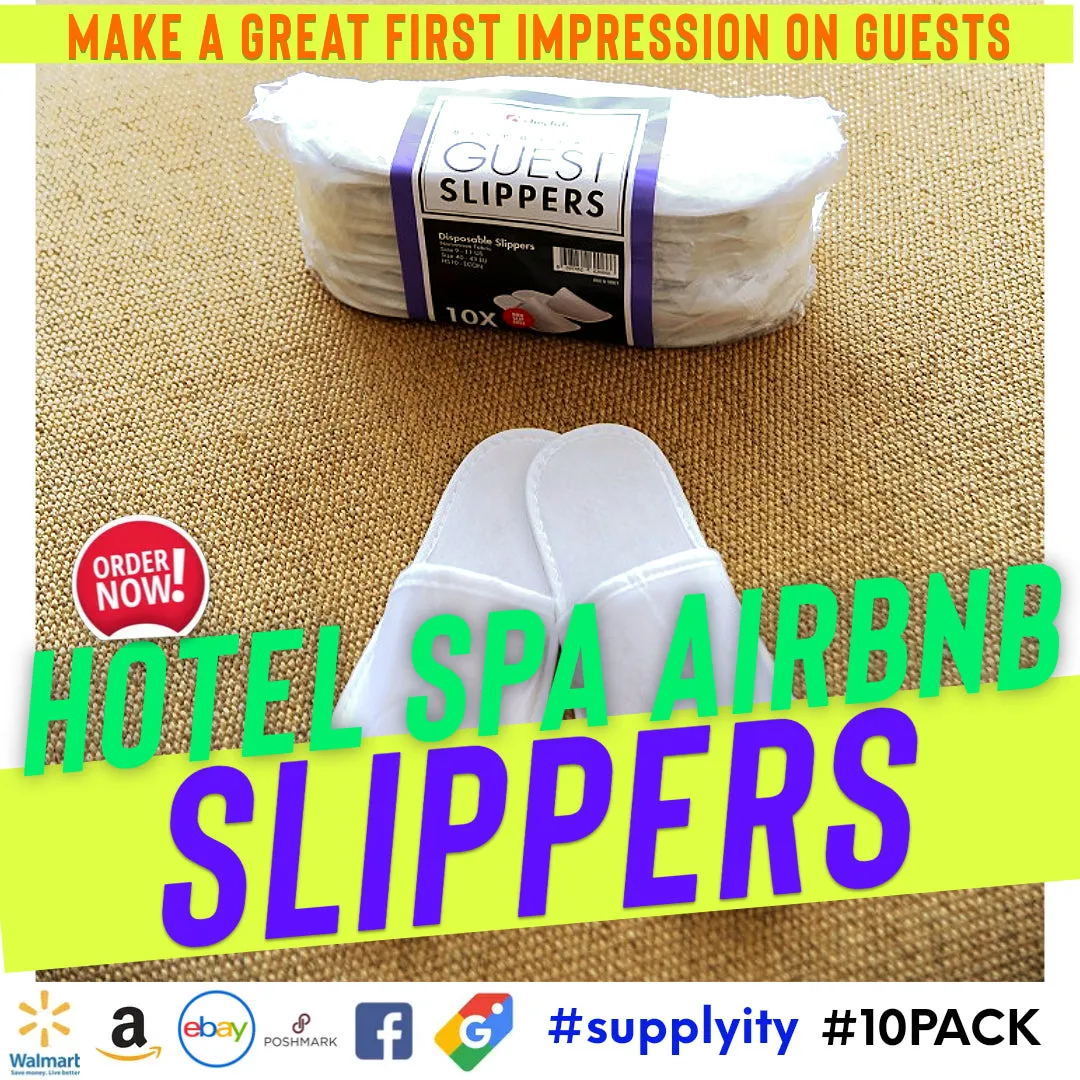 Chochili 24 Pairs Fabric Packed Terry Cotton Disposable Hotel Slippers for Airbnb Spa Wedding Guests Adult Men Women Size 10-11, White