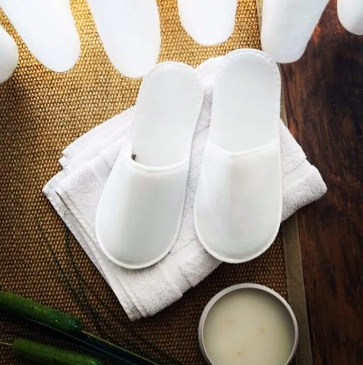 Chochili 24 Pairs Fabric Packed Terry Cotton Disposable Hotel Slippers for Airbnb Spa Wedding Guests Adult Men Women Size 10-11, White