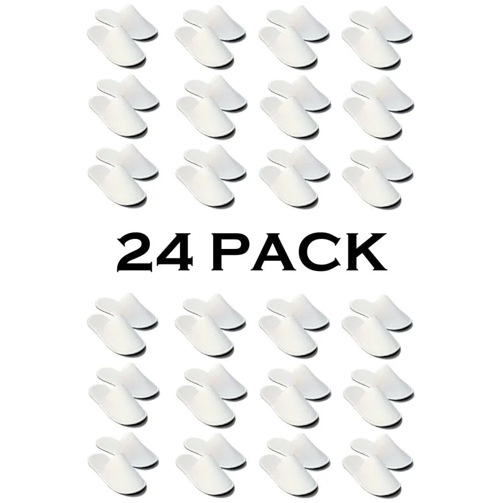Chochili 24 Pairs Fabric Packed Terry Cotton Disposable Hotel Slippers for Airbnb Spa Wedding Guests Adult Men Women Size 10-11, White