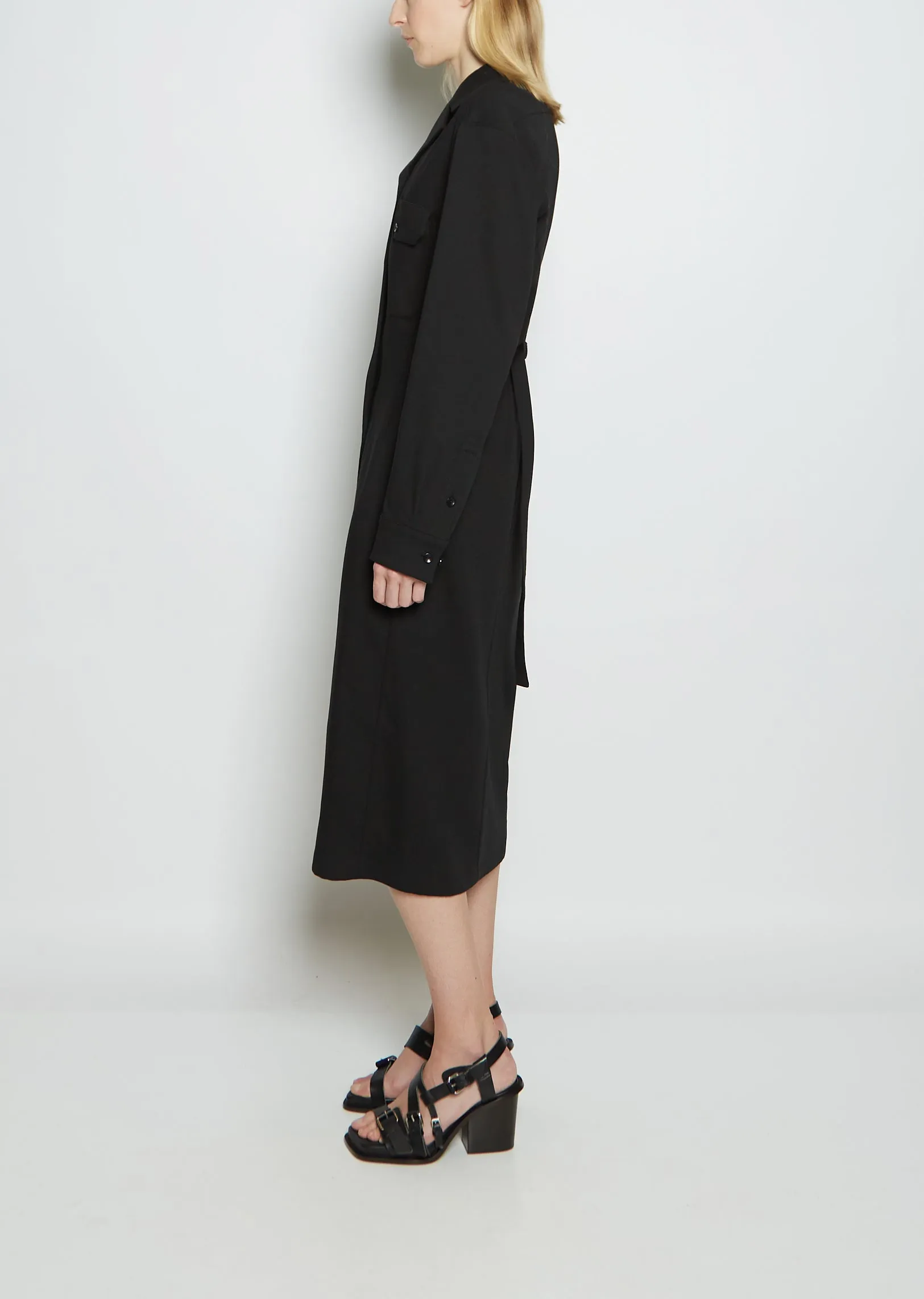 Convertible Collar Cotton and Wool Dress