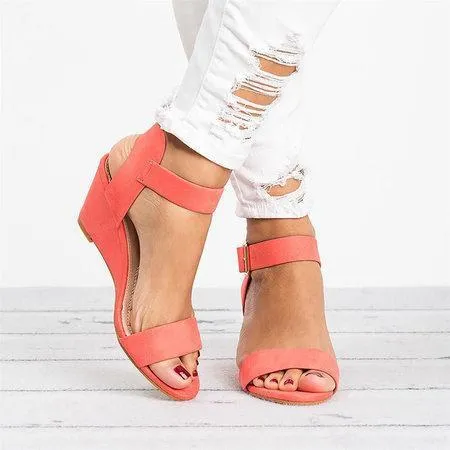 elveswallet Plus Size Wedges Adjustable Buckle Wedge Sandals