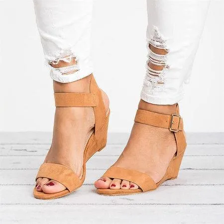 elveswallet Plus Size Wedges Adjustable Buckle Wedge Sandals