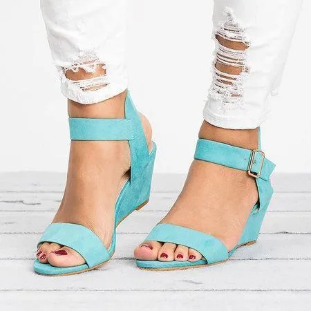 elveswallet Plus Size Wedges Adjustable Buckle Wedge Sandals