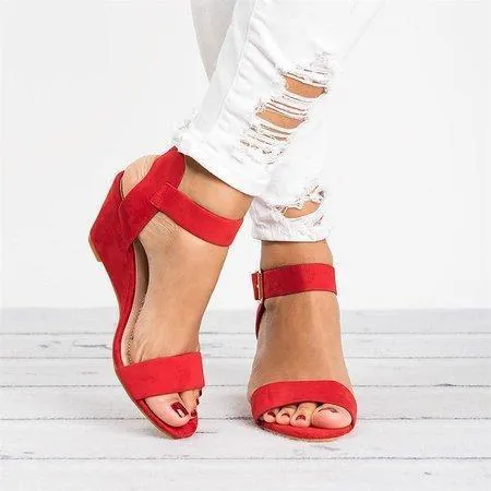 elveswallet Plus Size Wedges Adjustable Buckle Wedge Sandals