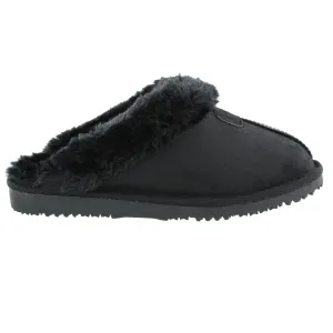 Fur Lined Memory Foam Mules Slippers In Black