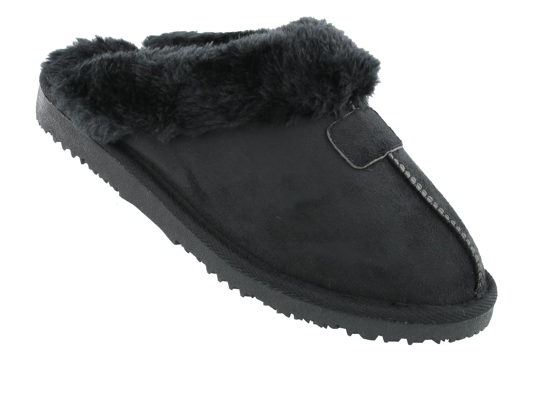 Fur Lined Memory Foam Mules Slippers In Black