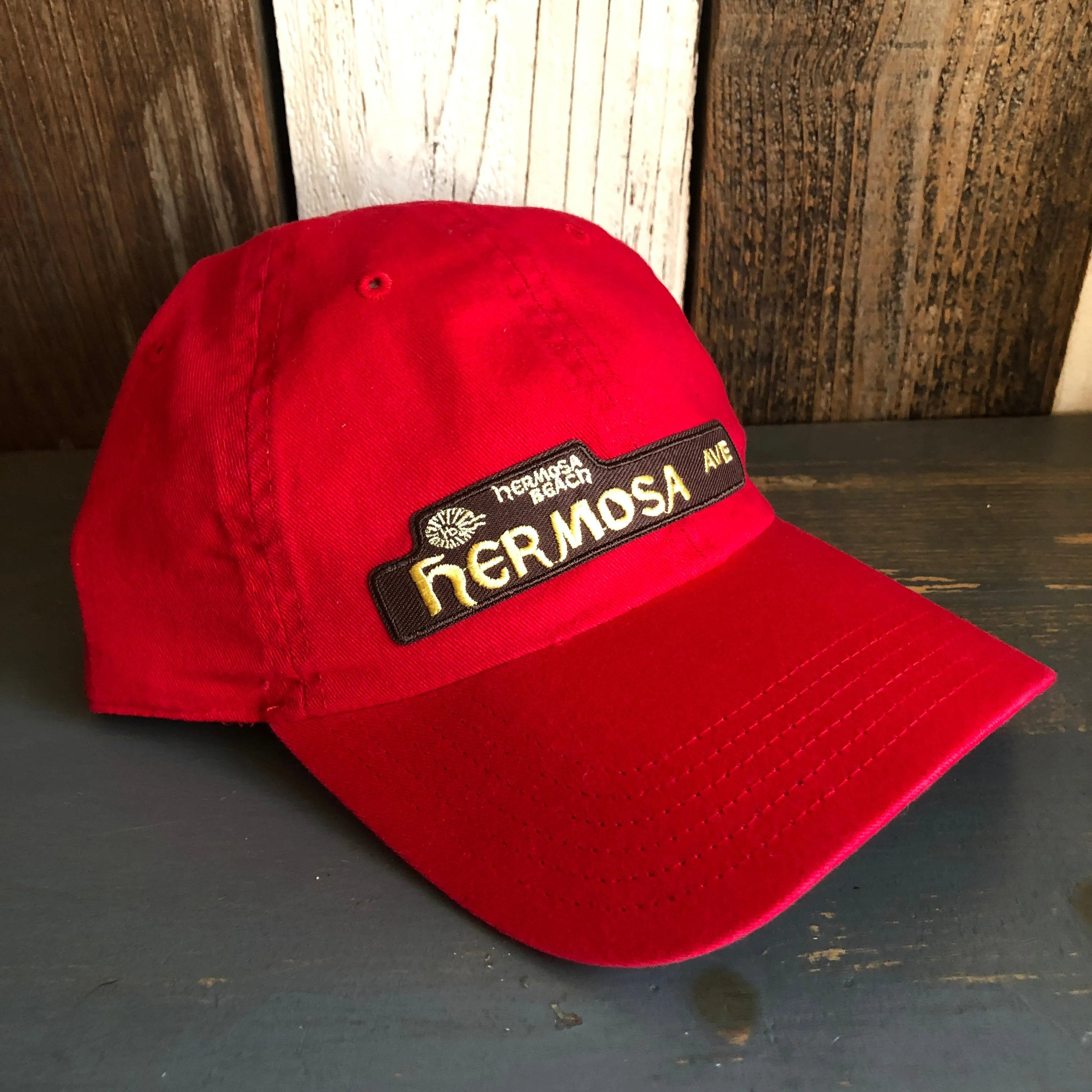 Hermosa Beach HERMOSA AVE 6 Panel Low Profile Dad Hat - Red