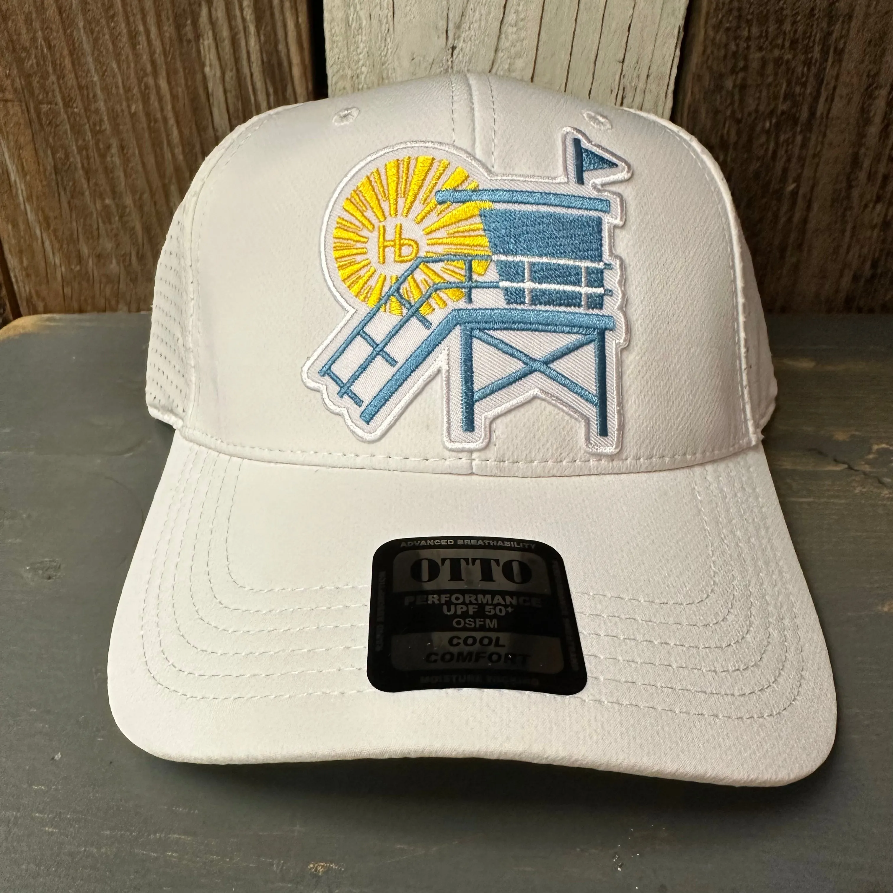 Hermosa Beach LIFEGUARD TOWER - 6 Panel Low Profile Baseball Cap - White