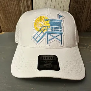 Hermosa Beach LIFEGUARD TOWER - 6 Panel Low Profile Baseball Cap - White