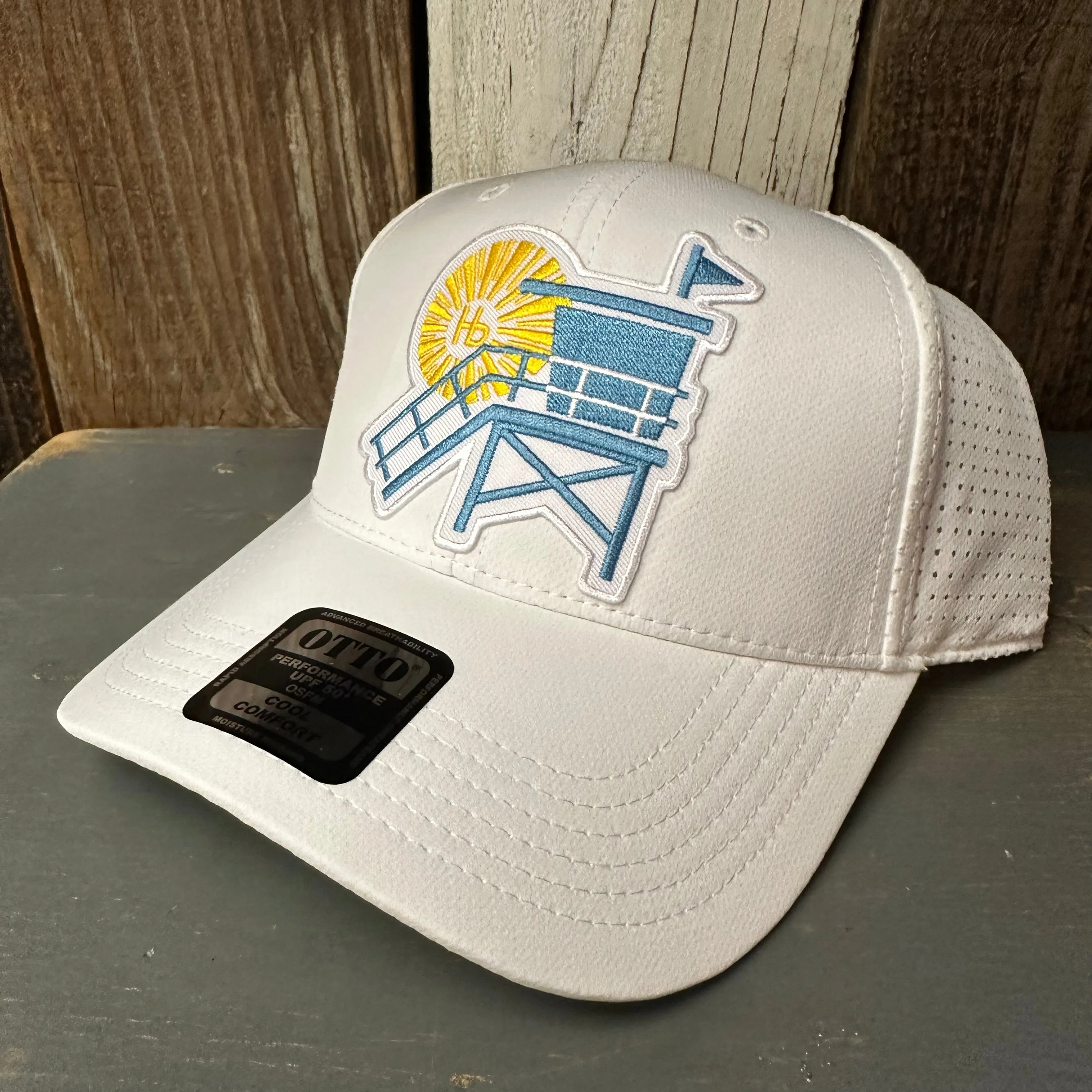 Hermosa Beach LIFEGUARD TOWER - 6 Panel Low Profile Baseball Cap - White