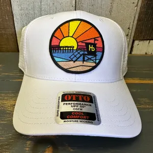 Hermosa Beach OBLIGATORY SUNSET - 6 Panel Low Profile Baseball Cap - White
