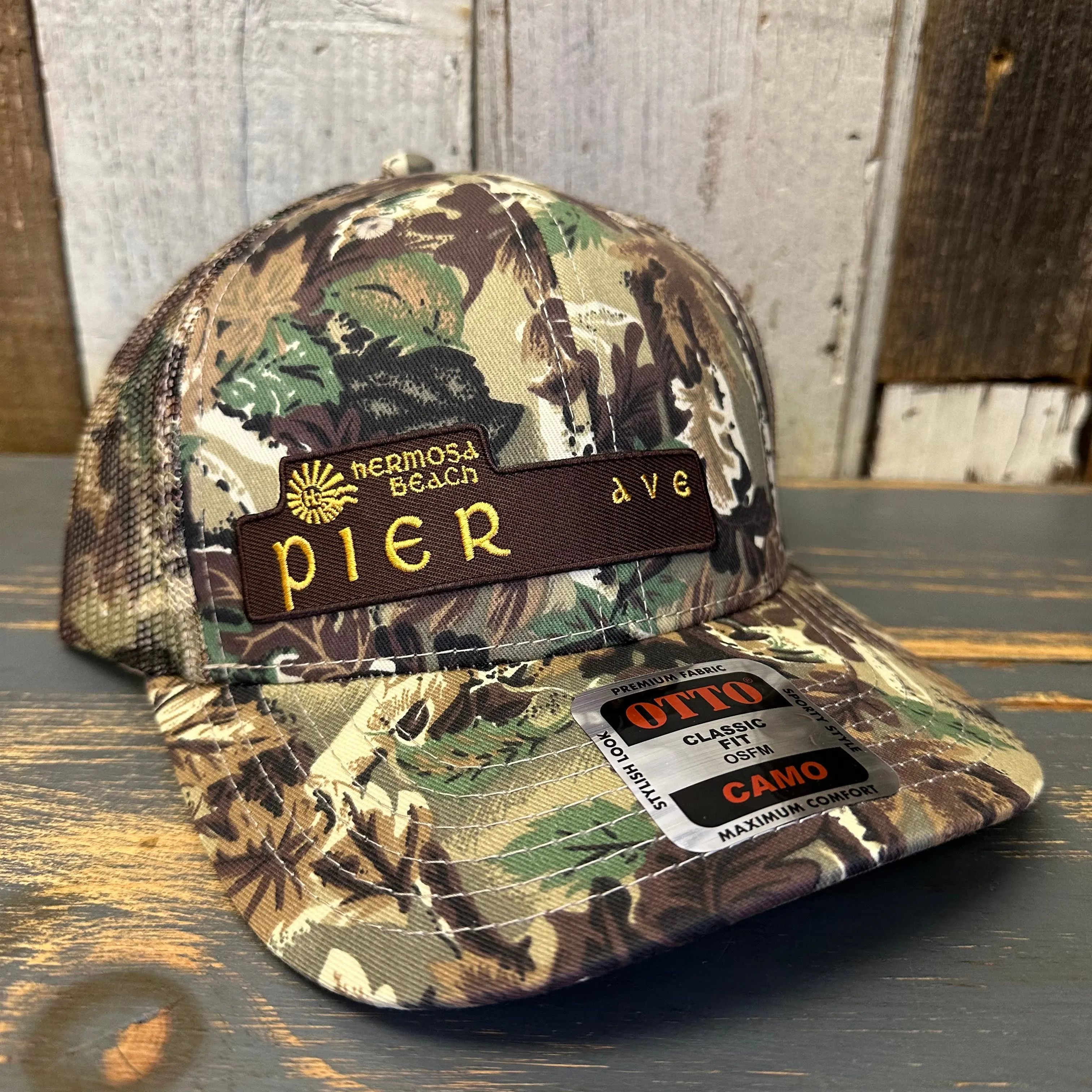 Hermosa Beach PIER AVE 6 Panel Low Profile Trucker Hat - Camo