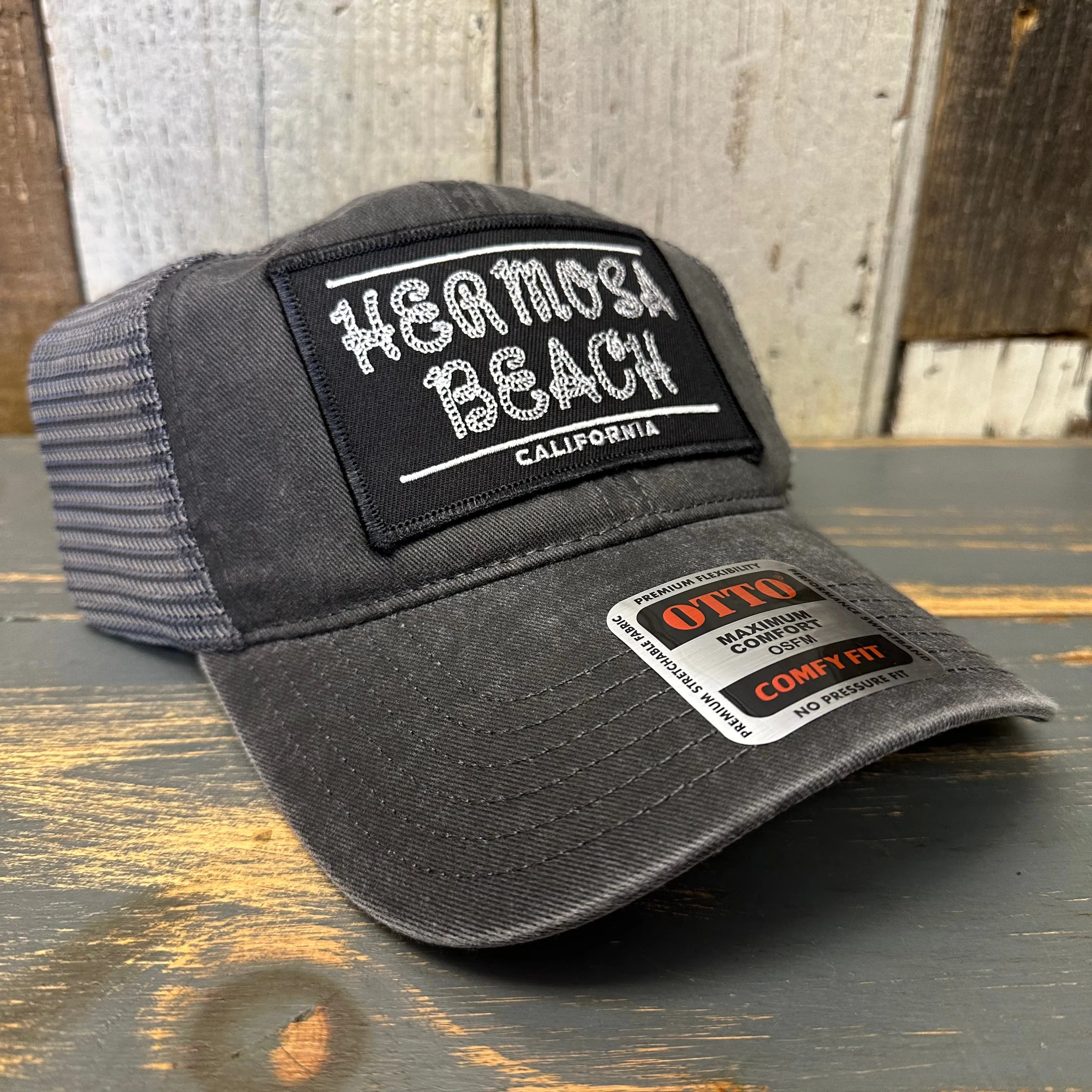 Hermosa Beach ROPER 6 Panel Low Profile Trucker Hat - Black/Charcoal