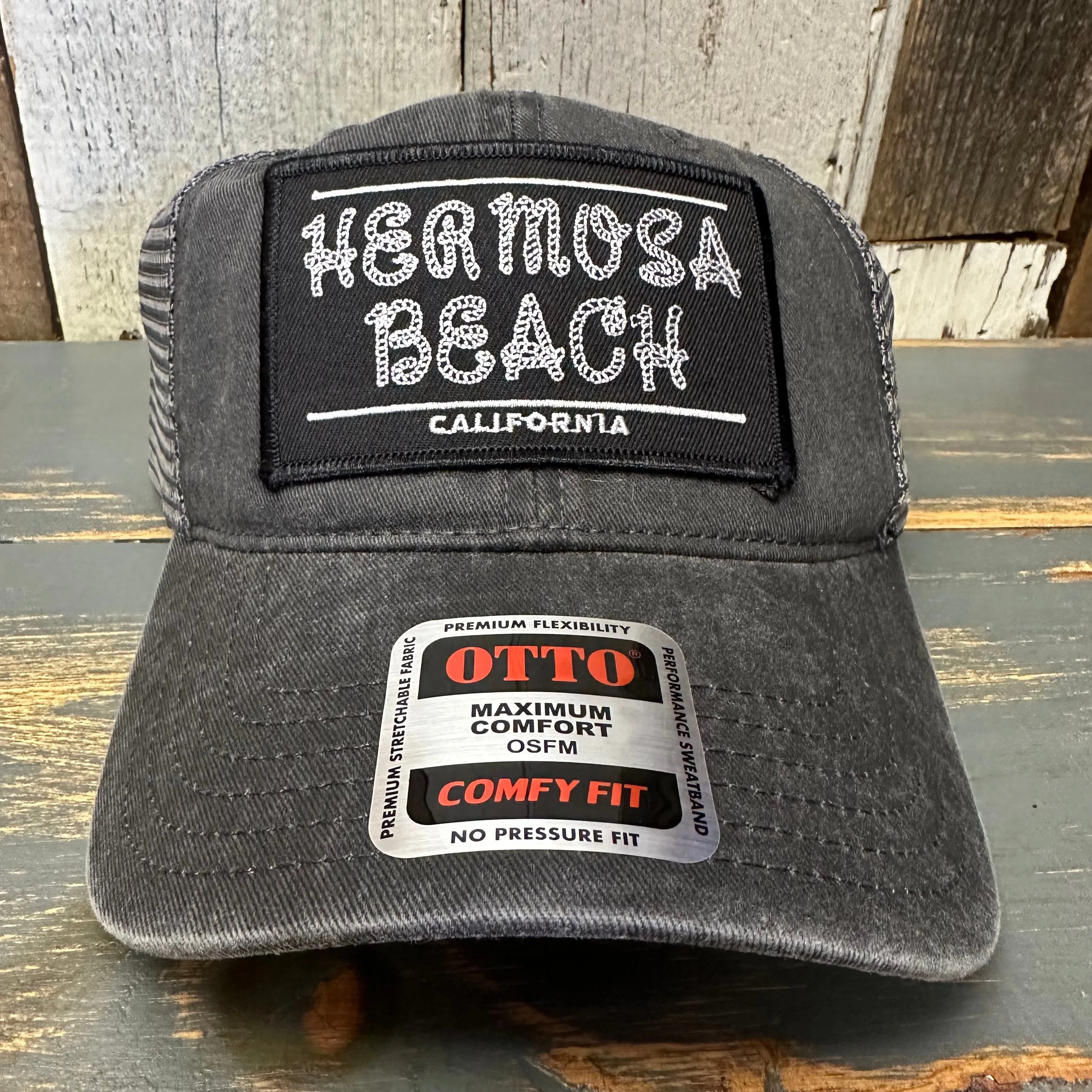Hermosa Beach ROPER 6 Panel Low Profile Trucker Hat - Black/Charcoal