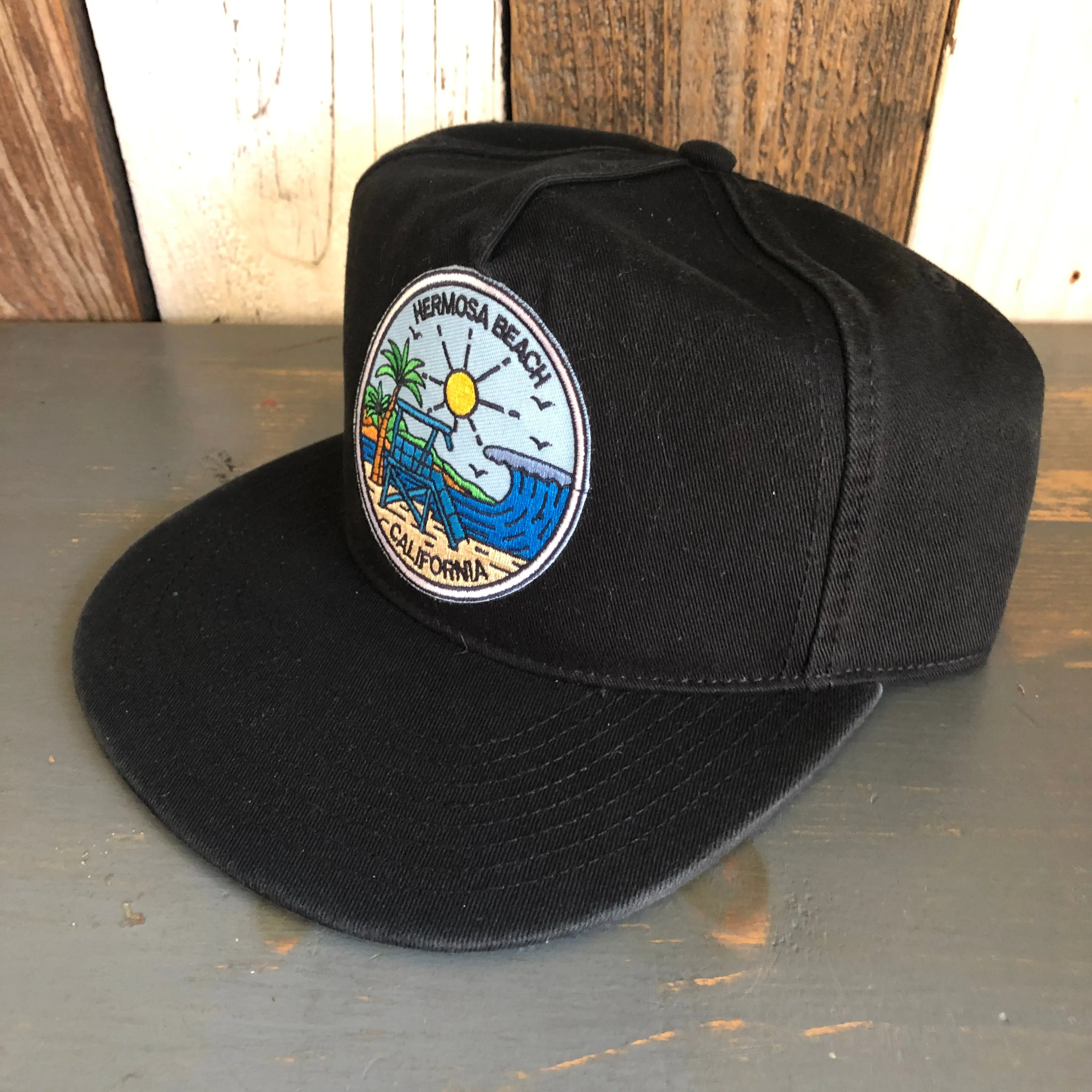 Hermosa Beach SHOREFRONT 5 Panel Low Profile Style Dad Hat - Black