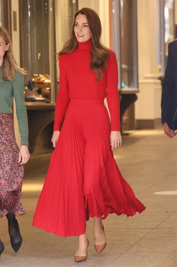 Inspired Kate Middleton Red Dress Long Sleeve Formal Dress
