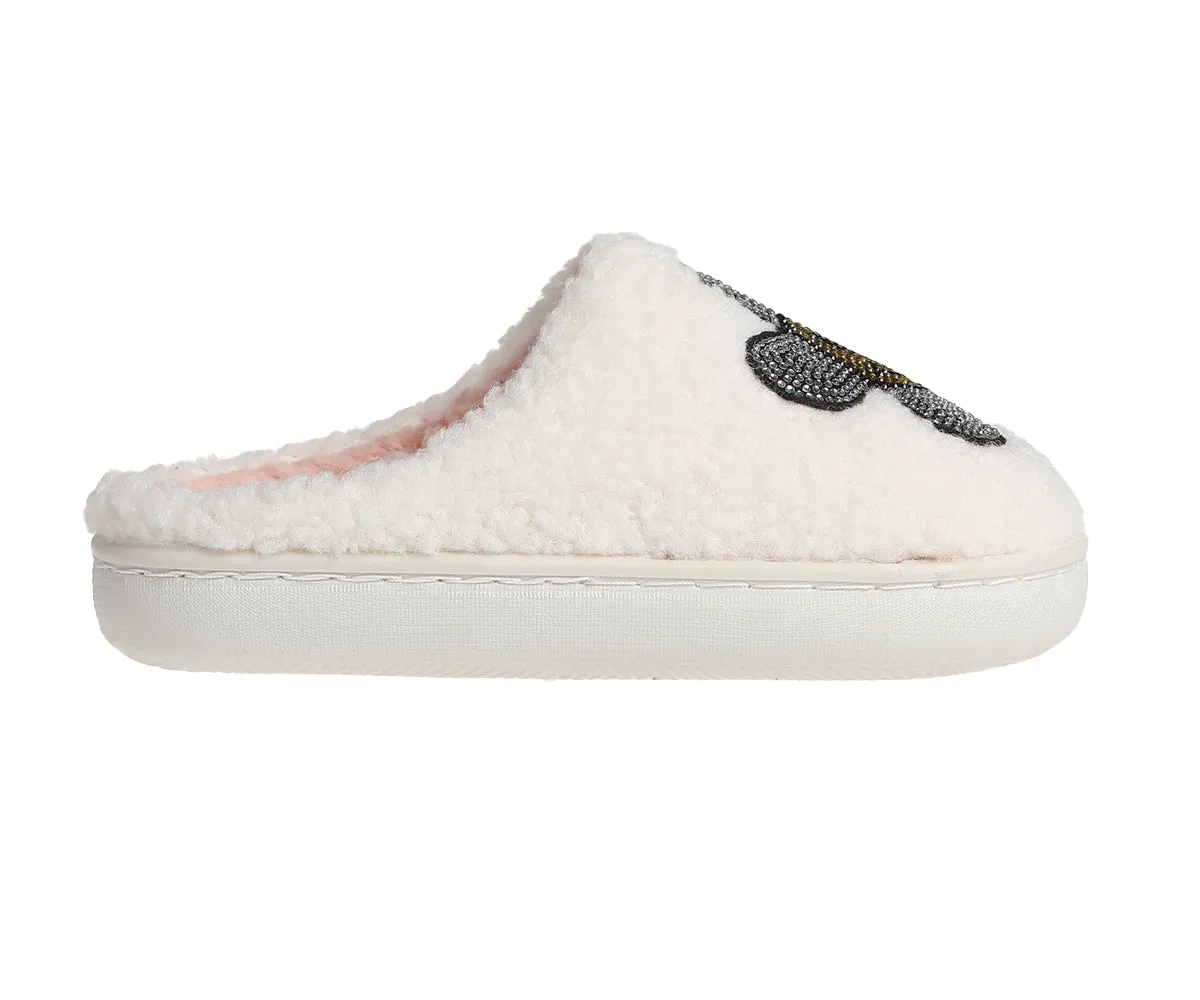 Kensie Slippers for Kids Smiley Face Slippers for Girls - Fuzzy Cute Slippers with Rhinestones for Little Kid/Big Kid