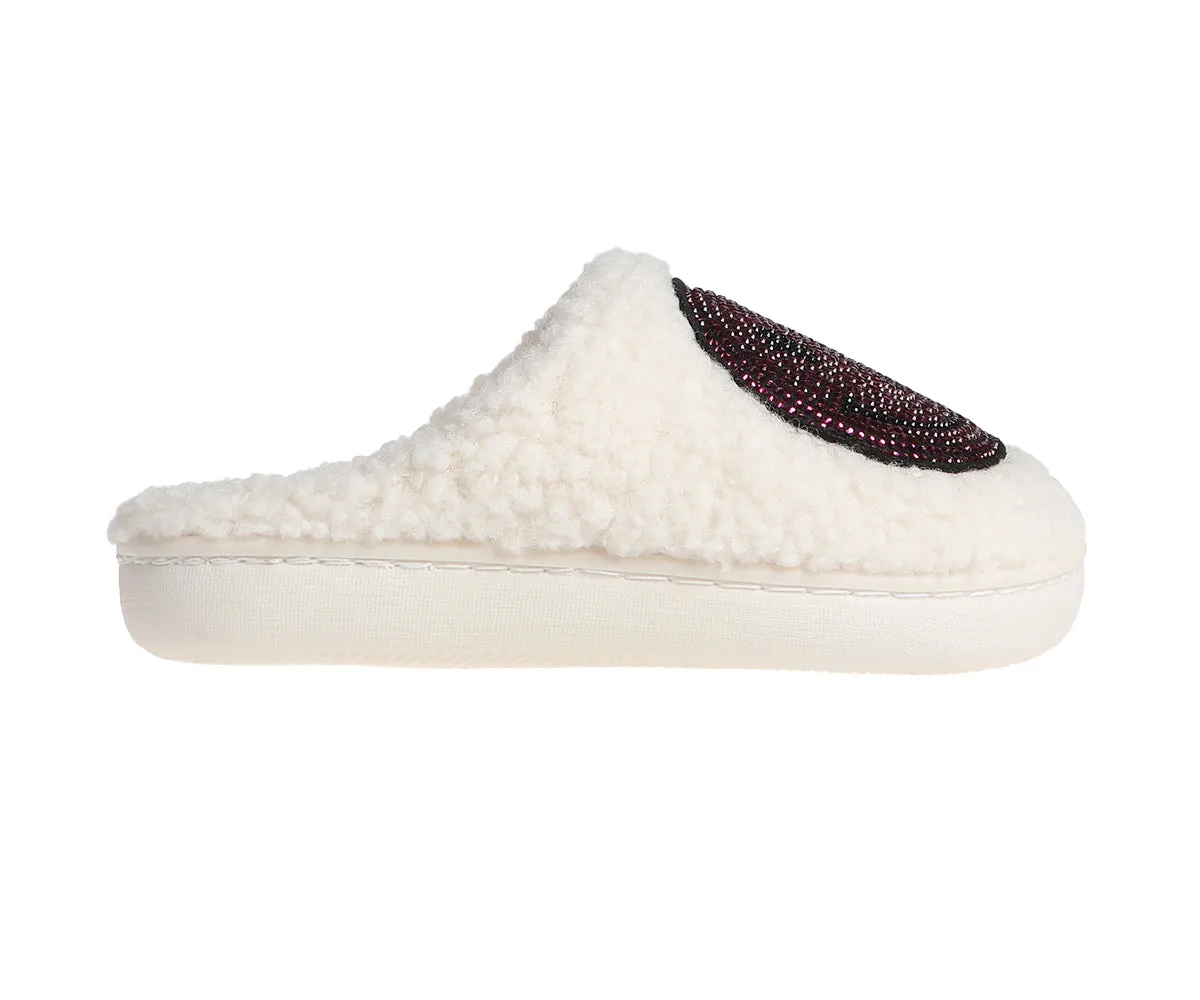 Kensie Slippers for Kids Smiley Face Slippers for Girls - Fuzzy Cute Slippers with Rhinestones for Little Kid/Big Kid