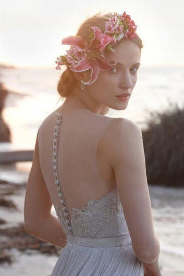 Lace Chiffon Wedding Bridal Dress, Beach Wedding Party Dress