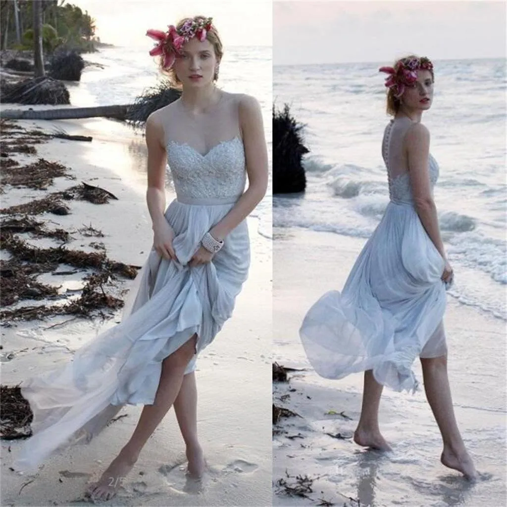 Lace Chiffon Wedding Bridal Dress, Beach Wedding Party Dress