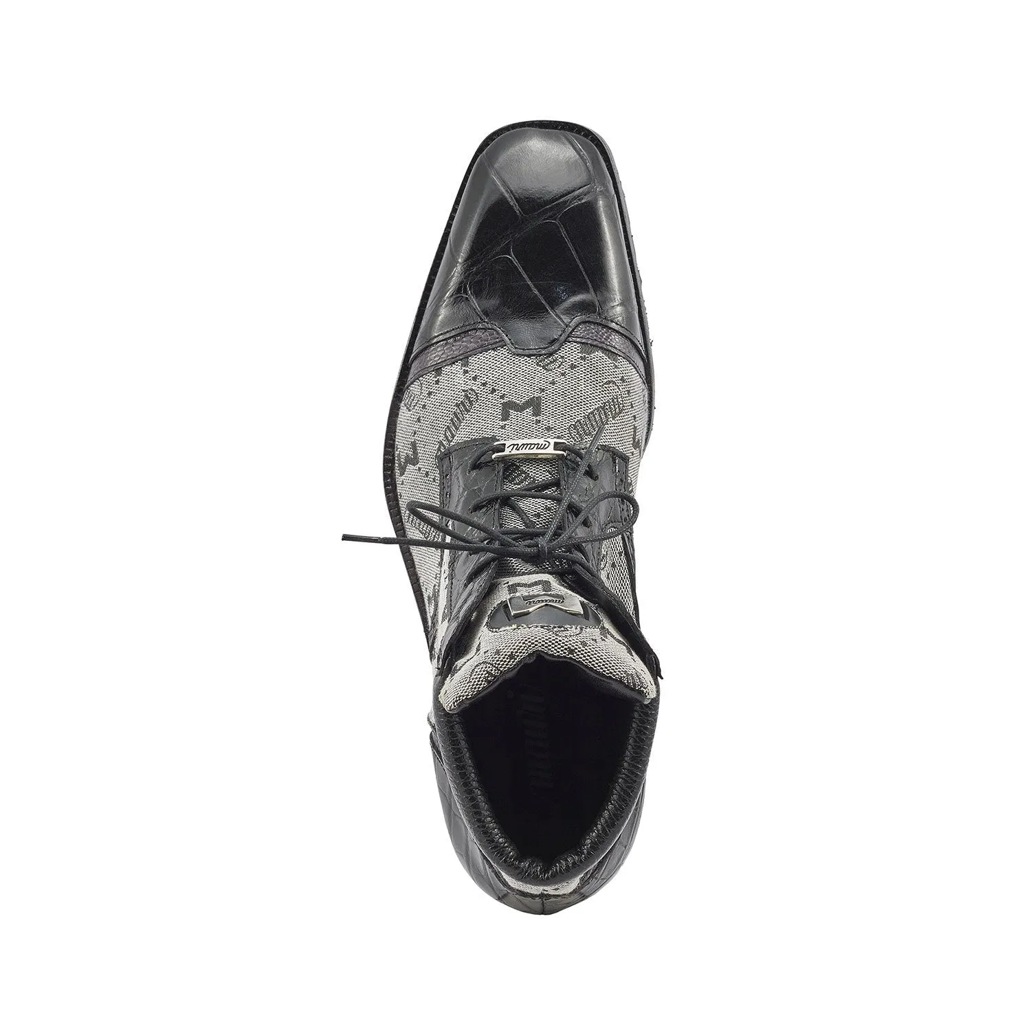 Mauri 3069 Jetset Men's Shoes Black & Gray Exotic Alligator / Ostrich Leg / Mauri Fabric Derby Boots (MA5396)