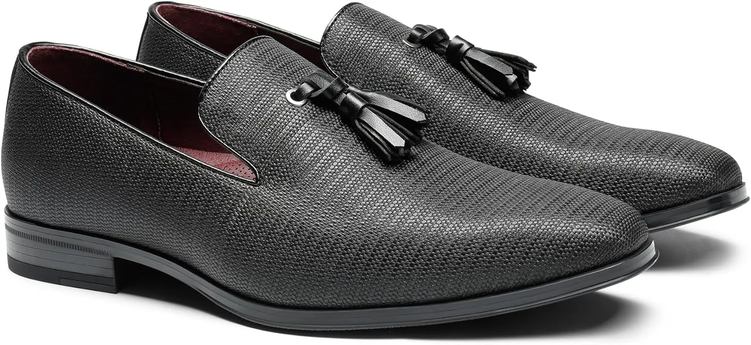 Men's Gray Textured Slip On Tassel Loafer Dress Shoes