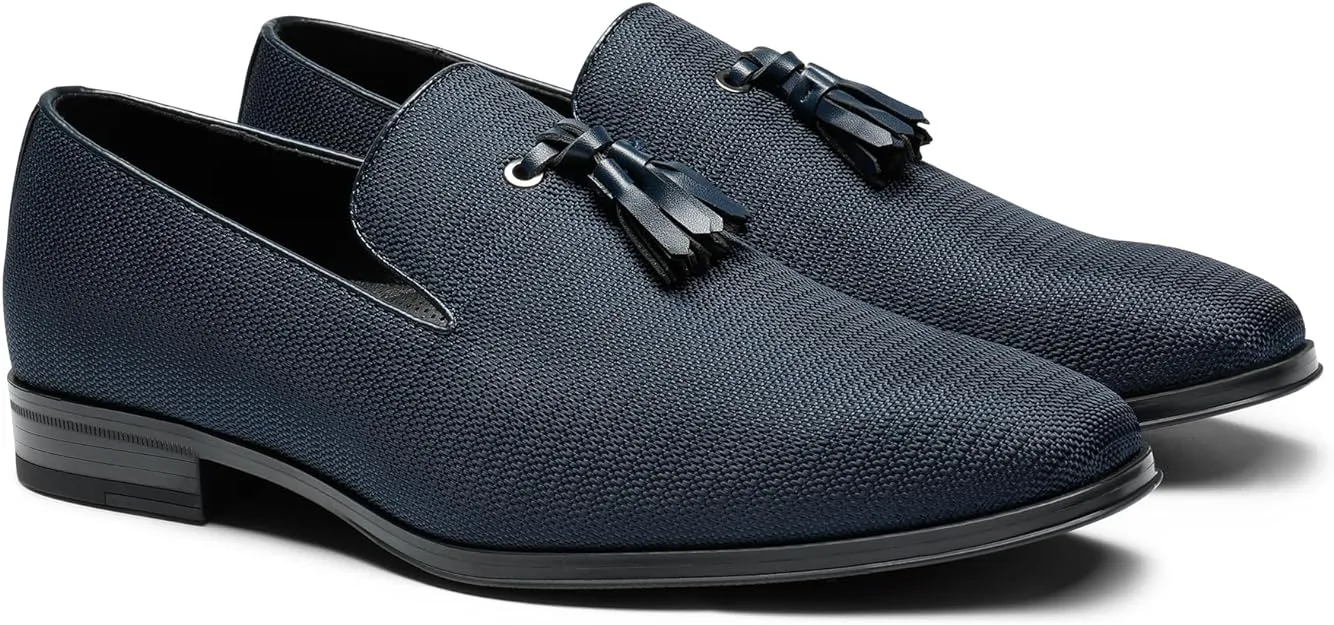 Men's Gray Textured Slip On Tassel Loafer Dress Shoes