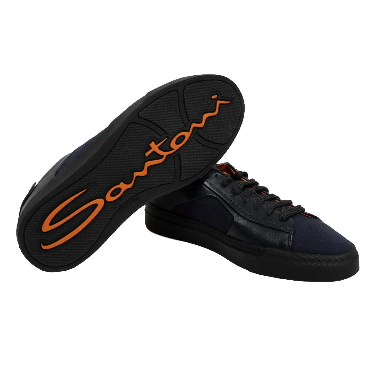 Navy Fabric and Leather Sneaker
