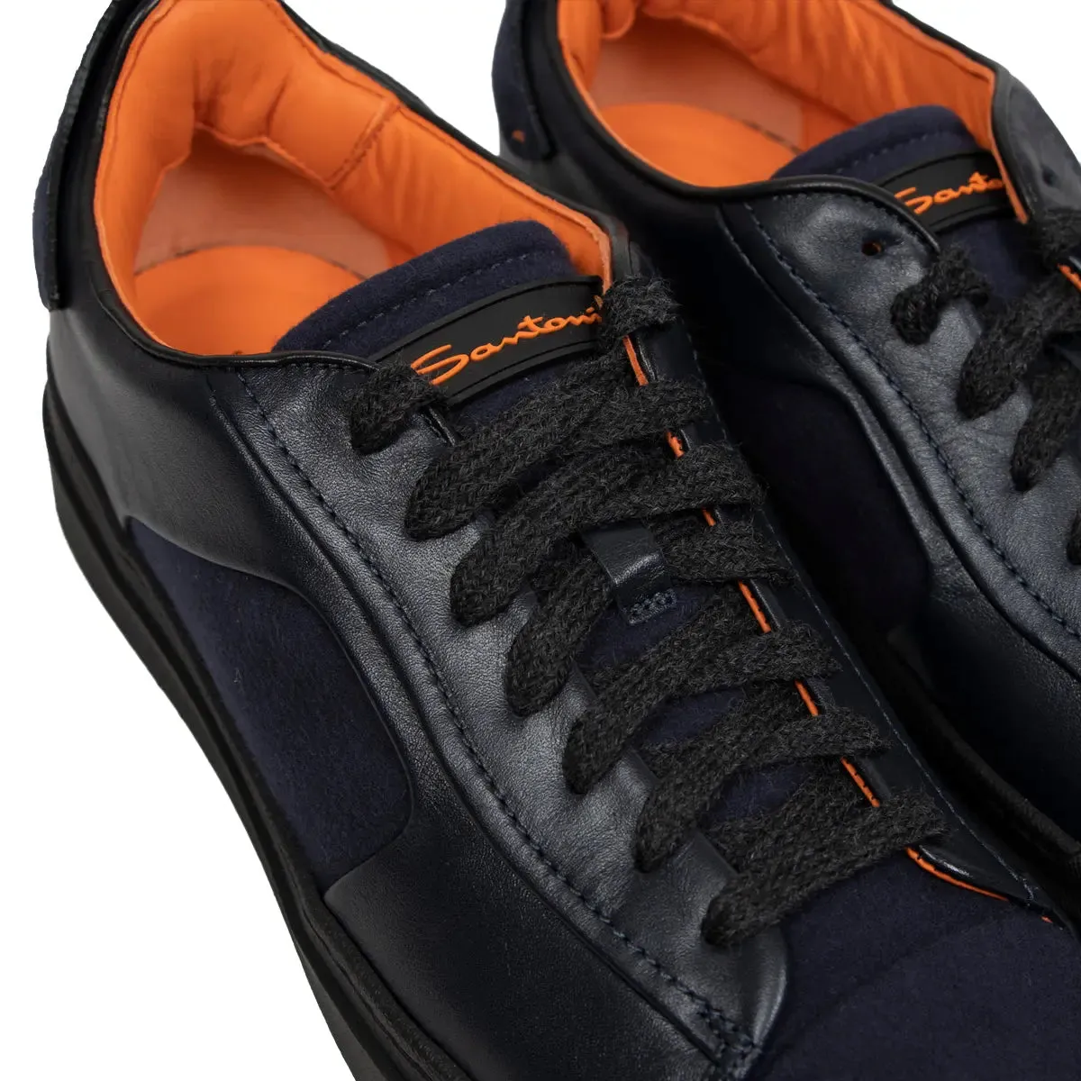 Navy Fabric and Leather Sneaker
