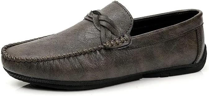 New Men's Loafers Shoes Round Toe Vegan Leather Solid Color Loafer Shoes Flat Heel Anti-Slip Flexible Wedding Slip On