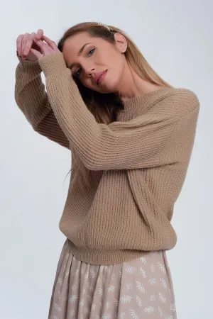 Ribbed Jumper In Light Beige