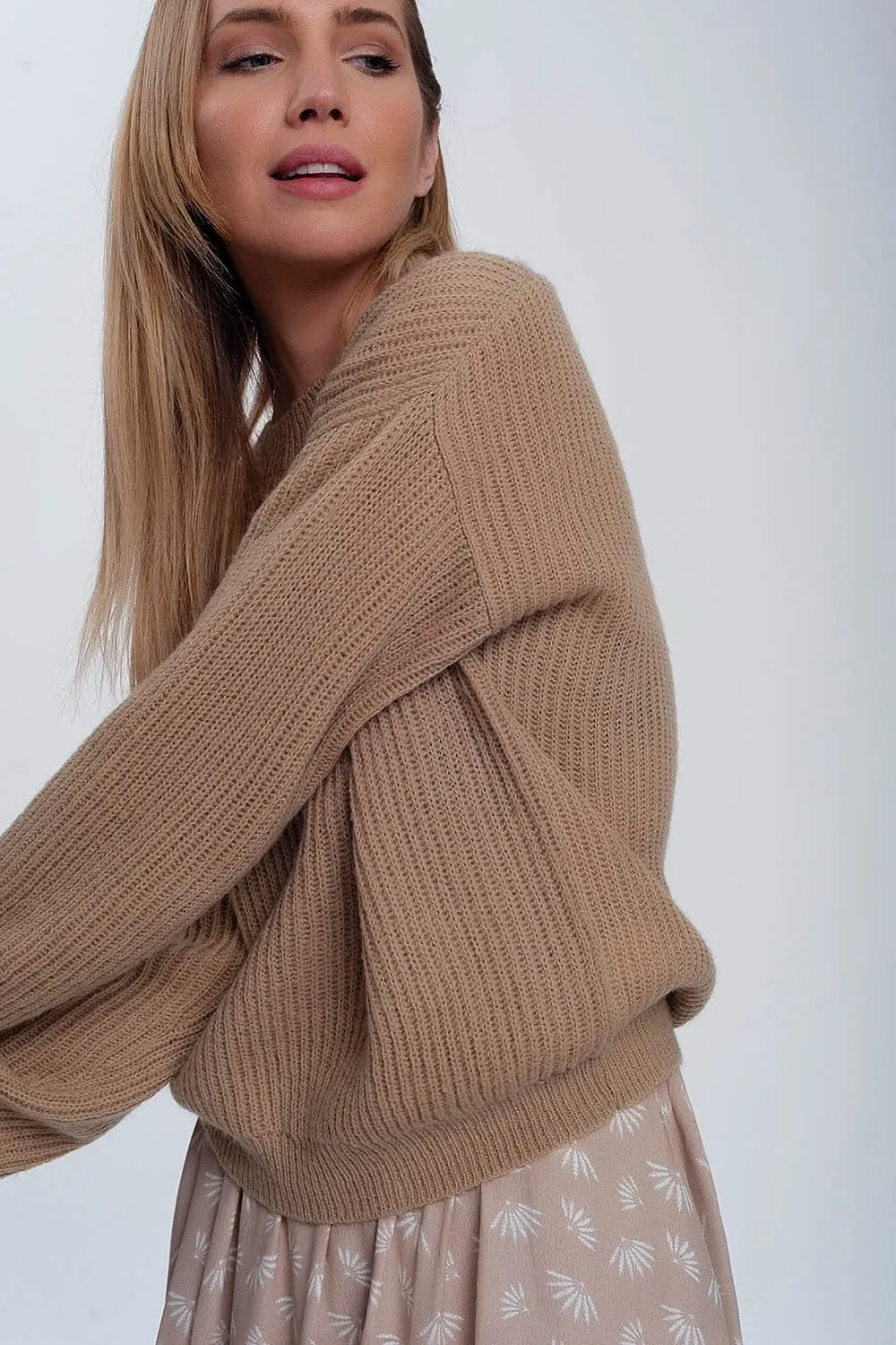 Ribbed Jumper In Light Beige