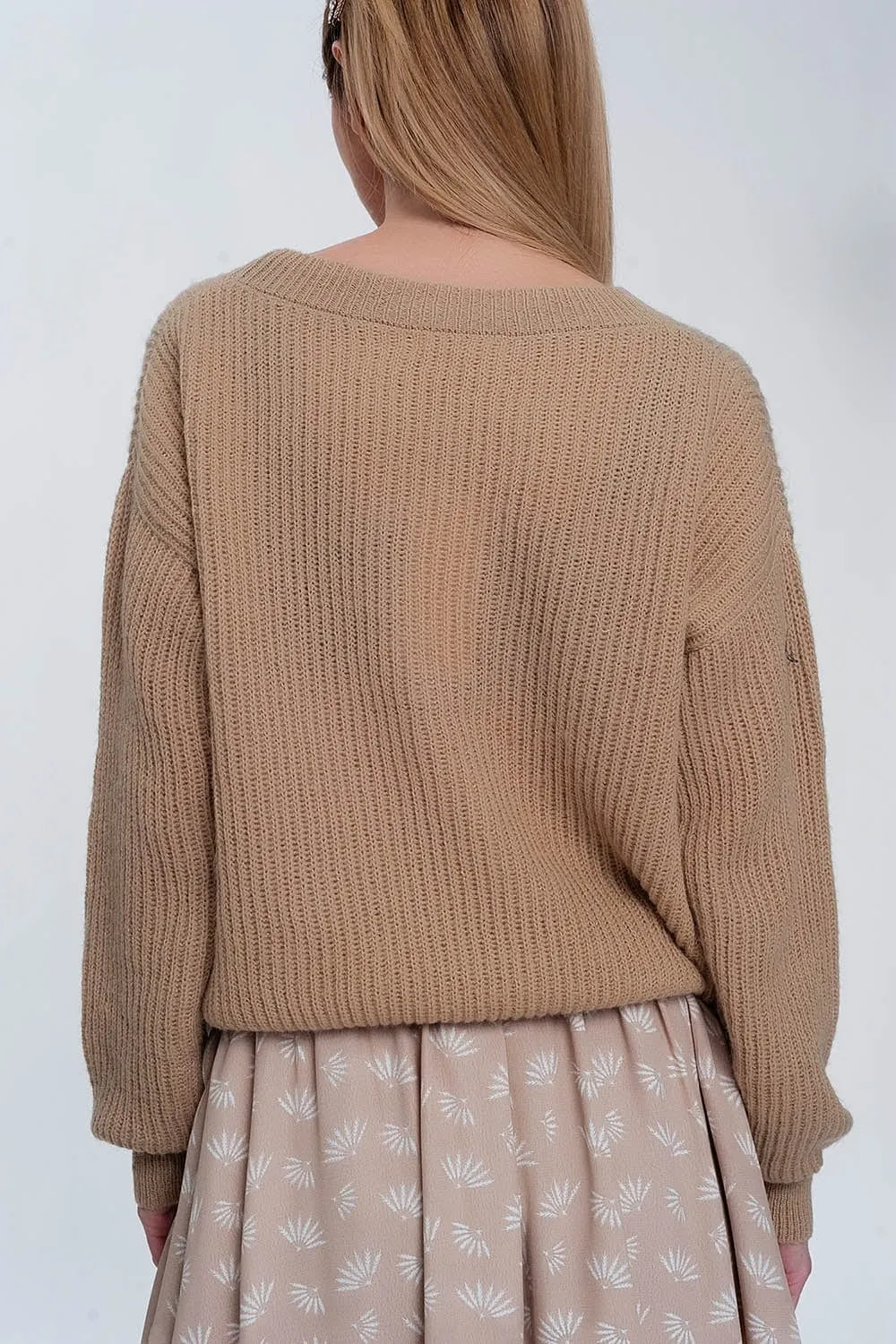 Ribbed Jumper In Light Beige