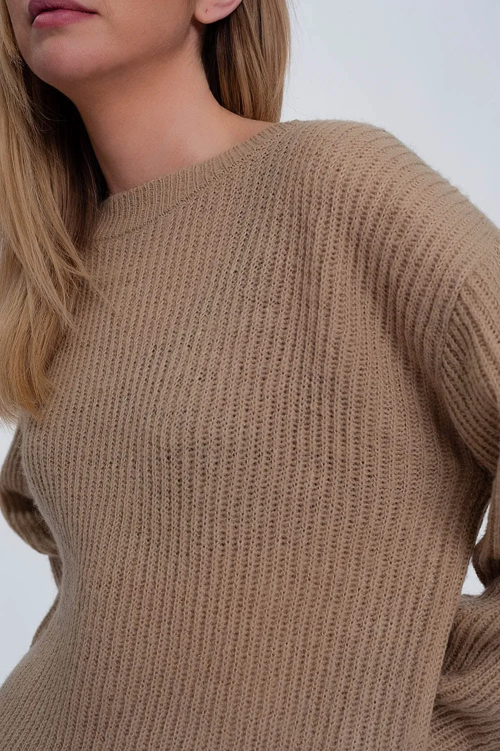 Ribbed Jumper In Light Beige