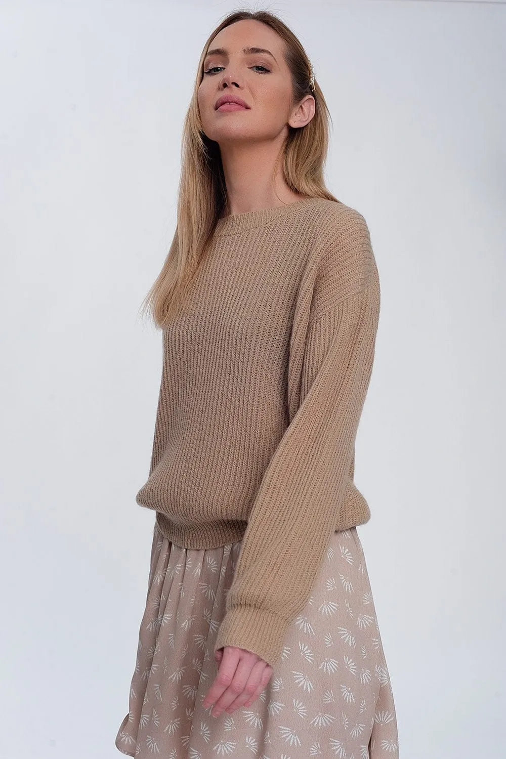 Ribbed Jumper In Light Beige