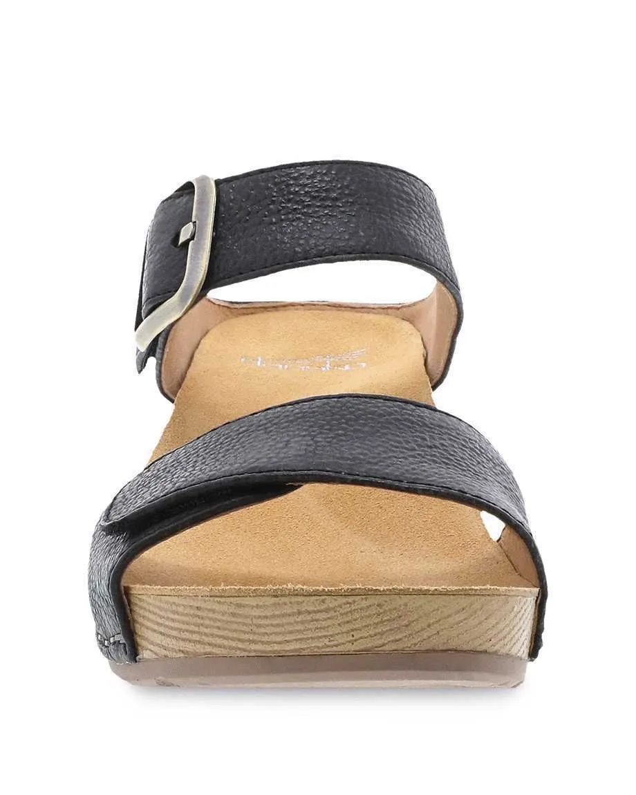 Tanya Burnished Adjustable Sandal in Black