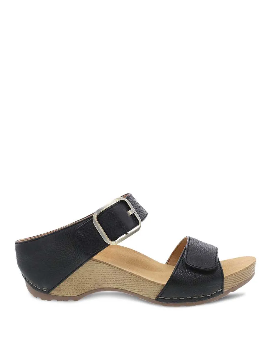 Tanya Burnished Adjustable Sandal in Black